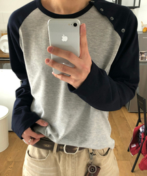 JUAN HOMME（ジュアンオム）の「ショルダーボタンラグランロングスリーブ（ダークネイビー/グレー）（Tシャツ/カットソー）」