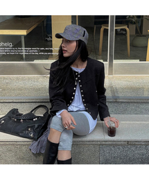 TWEED SNAP CROP JACKET-BLACK