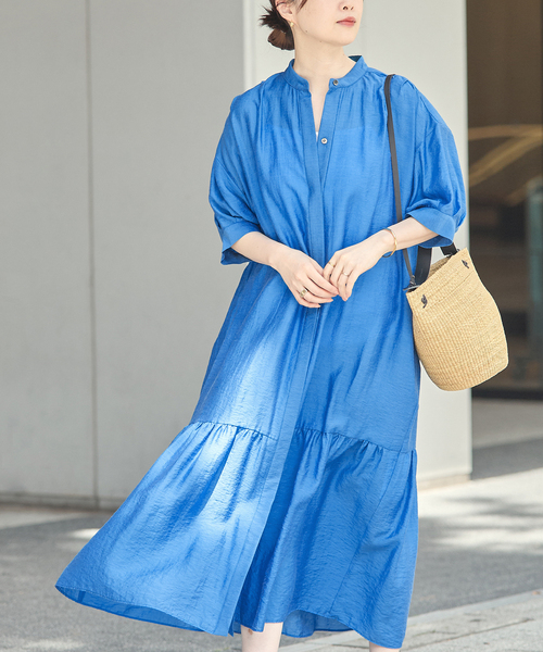 journal standard L'essage(ジャーナルスタンダードレサージュ)の「《手洗い可》シアーシルクミックスタックワンピース(ワンピース・レディース・ブラック/ブルー系その他/ブラウン・FREE)」の1枚目の写真