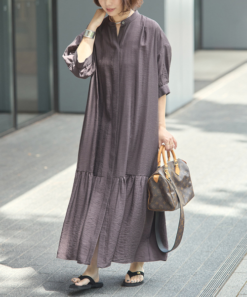 journal standard L'essage(ジャーナルスタンダードレサージュ)の「《手洗い可》シアーシルクミックスタックワンピース(ワンピース・レディース・ブラック/ブルー系その他/ブラウン・FREE)」の3枚目の写真
