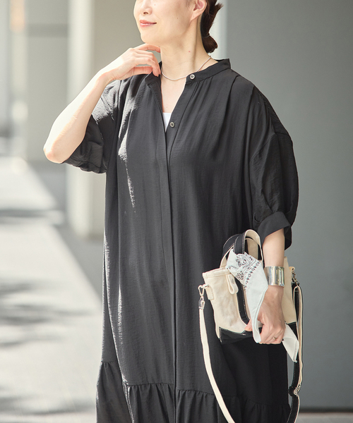 journal standard L'essage(ジャーナルスタンダードレサージュ)の「《手洗い可》シアーシルクミックスタックワンピース(ワンピース・レディース・ブラック/ブルー系その他/ブラウン・FREE)」の2枚目の写真