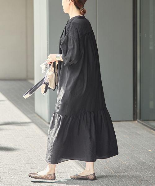 journal standard L'essage(ジャーナルスタンダードレサージュ)の「《手洗い可》シアーシルクミックスタックワンピース(ワンピース・レディース・ブラック/ブルー系その他/ブラウン・FREE)」の5枚目の写真