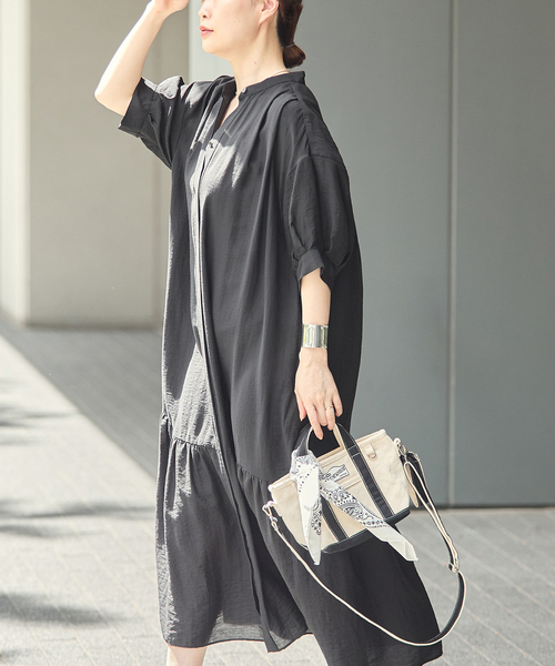 journal standard L'essage(ジャーナルスタンダードレサージュ)の「《手洗い可》シアーシルクミックスタックワンピース(ワンピース・レディース・ブラック/ブルー系その他/ブラウン・FREE)」の6枚目の写真