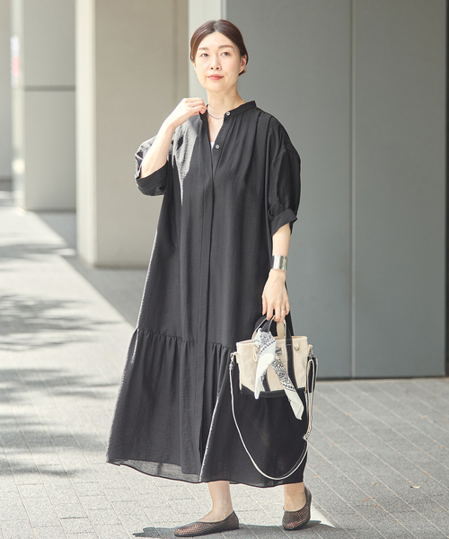 journal standard L'essage(ジャーナルスタンダードレサージュ)の「《手洗い可》シアーシルクミックスタックワンピース(ワンピース・レディース・ブラック/ブルー系その他/ブラウン・FREE)」の7枚目の写真