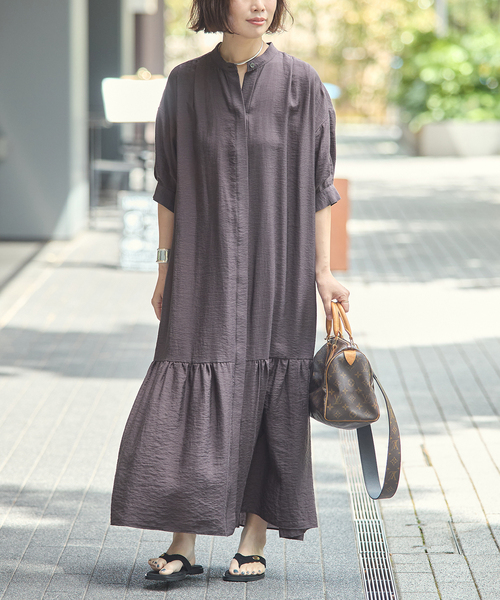 journal standard L'essage(ジャーナルスタンダードレサージュ)の「《手洗い可》シアーシルクミックスタックワンピース(ワンピース・レディース・ブラック/ブルー系その他/ブラウン・FREE)」の8枚目の写真