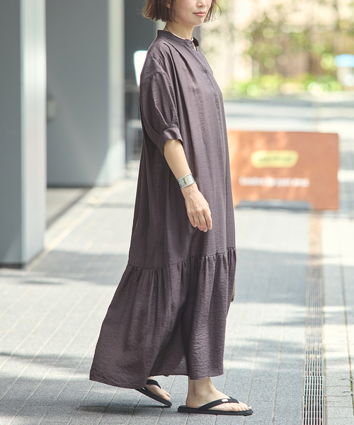 journal standard L'essage(ジャーナルスタンダードレサージュ)の「《手洗い可》シアーシルクミックスタックワンピース(ワンピース・レディース・ブラック/ブルー系その他/ブラウン・FREE)」の9枚目の写真