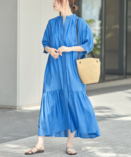 journal standard L'essage(ジャーナルスタンダードレサージュ)の「《手洗い可》シアーシルクミックスタックワンピース(ワンピース・レディース・ブラック/ブルー系その他/ブラウン・FREE)」の13枚目の写真