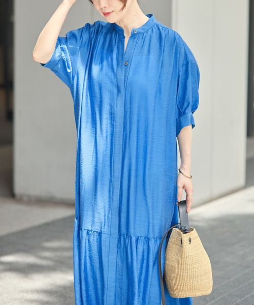 journal standard L'essage(ジャーナルスタンダードレサージュ)の「《手洗い可》シアーシルクミックスタックワンピース(ワンピース・レディース・ブラック/ブルー系その他/ブラウン・FREE)」の16枚目の写真