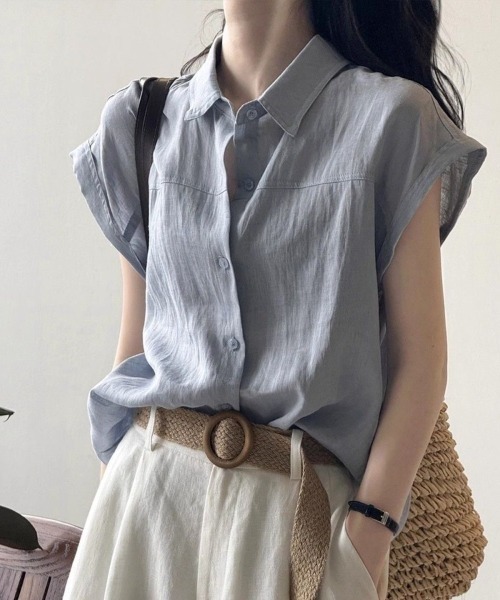 Beststore(ベストストア)の「フレンチスリーブ ヨーク切替ルーズシャツ(シャツ/ブラウス・レディース・イエロー/ブルー/セージグリーン・FREE)」の1枚目の写真