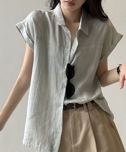 Beststore(ベストストア)の「フレンチスリーブ ヨーク切替ルーズシャツ(シャツ/ブラウス・レディース・イエロー/ブルー/セージグリーン・FREE)」の2枚目の写真