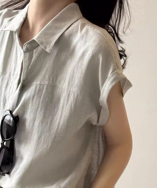 Beststore(ベストストア)の「フレンチスリーブ ヨーク切替ルーズシャツ(シャツ/ブラウス・レディース・イエロー/ブルー/セージグリーン・FREE)」の8枚目の写真