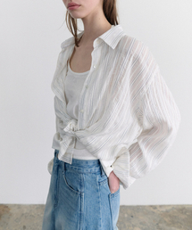 Flow stripe sheer shirt (white)