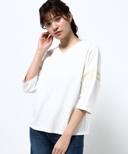 FRUIT OF THE LOOM（フルーツオブザルーム）の「FRUIT OF THE LOOM×BEAMS BOY / フットボール Vネック 8分袖（Tシャツ/カットソー・レディース・ホワイト/ブラック/ネイビー・ONE SIZE）」の4枚目の写真