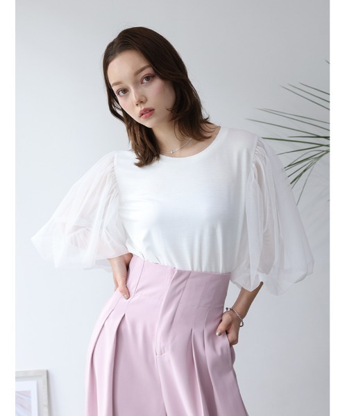 fifth(フィフス)の「【接触冷感】チュールドッキングスリーブTシャツ(Tシャツ/カットソー・レディース・ブルー/ホワイト/ブラック・M)」の1枚目の写真