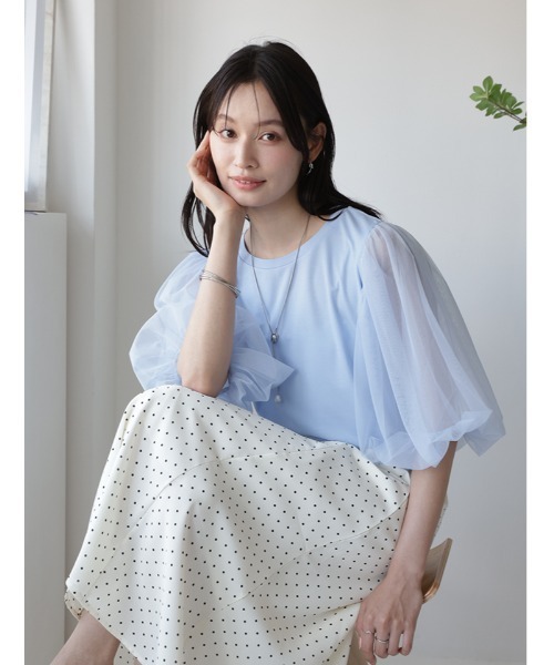fifth(フィフス)の「【接触冷感】チュールドッキングスリーブTシャツ(Tシャツ/カットソー・レディース・ブルー/ホワイト/ブラック・M)」の3枚目の写真