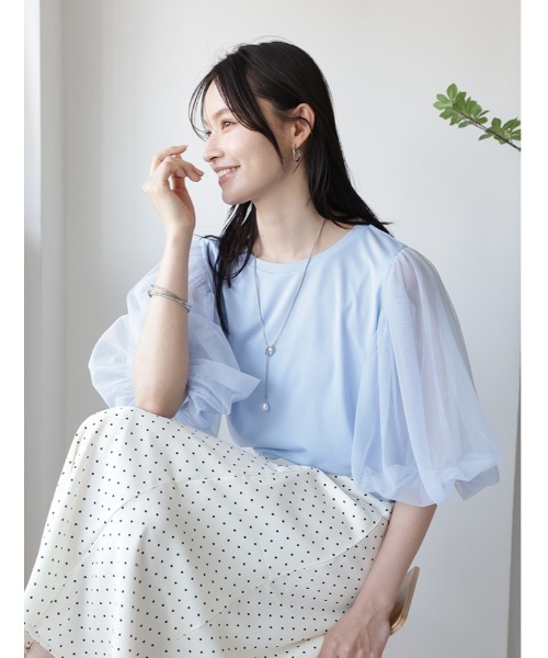 fifth(フィフス)の「【接触冷感】チュールドッキングスリーブTシャツ(Tシャツ/カットソー・レディース・ブルー/ホワイト/ブラック・M)」の4枚目の写真