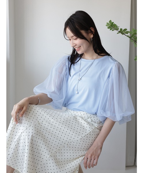 fifth(フィフス)の「【接触冷感】チュールドッキングスリーブTシャツ(Tシャツ/カットソー・レディース・ブルー/ホワイト/ブラック・M)」の5枚目の写真