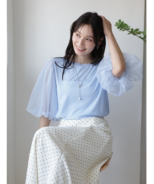 fifth(フィフス)の「【接触冷感】チュールドッキングスリーブTシャツ(Tシャツ/カットソー・レディース・ブルー/ホワイト/ブラック・M)」の6枚目の写真