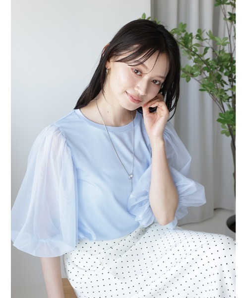 fifth(フィフス)の「【接触冷感】チュールドッキングスリーブTシャツ(Tシャツ/カットソー・レディース・ブルー/ホワイト/ブラック・M)」の7枚目の写真