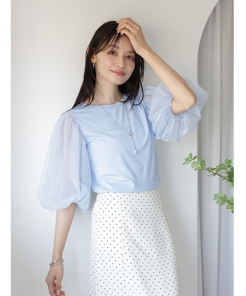 fifth(フィフス)の「【接触冷感】チュールドッキングスリーブTシャツ(Tシャツ/カットソー・レディース・ブルー/ホワイト/ブラック・M)」の8枚目の写真