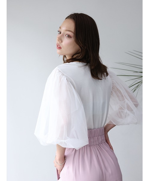 fifth(フィフス)の「【接触冷感】チュールドッキングスリーブTシャツ(Tシャツ/カットソー・レディース・ブルー/ホワイト/ブラック・M)」の9枚目の写真