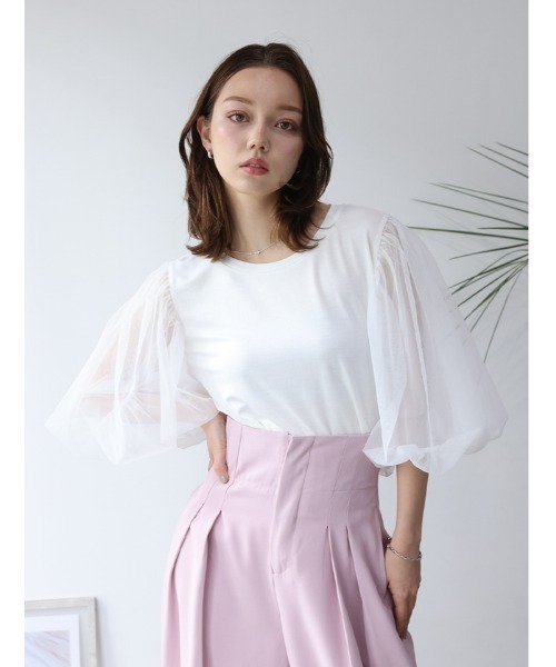 fifth(フィフス)の「【接触冷感】チュールドッキングスリーブTシャツ(Tシャツ/カットソー・レディース・ブルー/ホワイト/ブラック・M)」の14枚目の写真