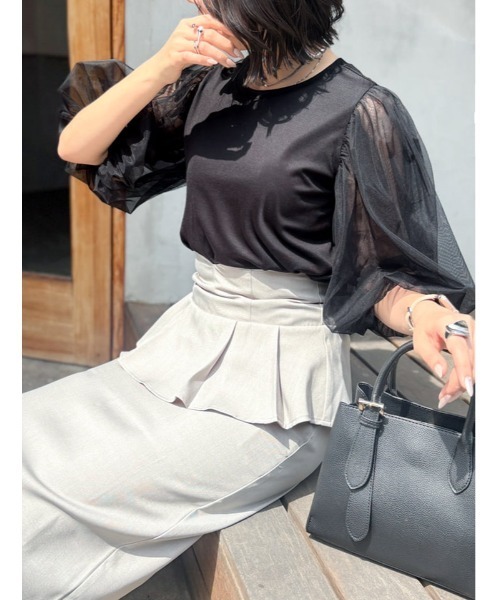 fifth(フィフス)の「【接触冷感】チュールドッキングスリーブTシャツ(Tシャツ/カットソー・レディース・ブルー/ホワイト/ブラック・M)」の15枚目の写真