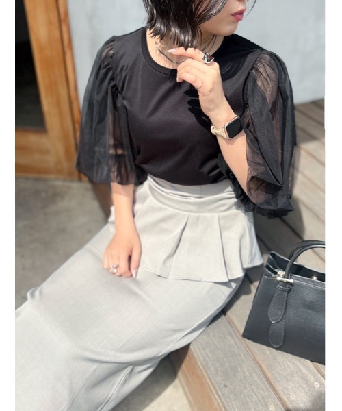 fifth(フィフス)の「【接触冷感】チュールドッキングスリーブTシャツ(Tシャツ/カットソー・レディース・ブルー/ホワイト/ブラック・M)」の16枚目の写真