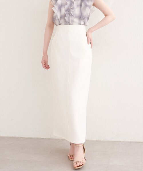 natural couture(ナチュラルクチュール)の「【sherbet line】接触冷感WZIPタイトスカート(スカート・レディース・ブラック/オフホワイト/ミント/イエロー・FREE)」の2枚目の写真