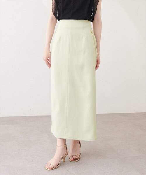 natural couture(ナチュラルクチュール)の「【sherbet line】接触冷感WZIPタイトスカート(スカート・レディース・ブラック/オフホワイト/ミント/イエロー・FREE)」の3枚目の写真