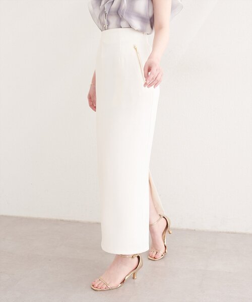 natural couture(ナチュラルクチュール)の「【sherbet line】接触冷感WZIPタイトスカート(スカート・レディース・ブラック/オフホワイト/ミント/イエロー・FREE)」の6枚目の写真