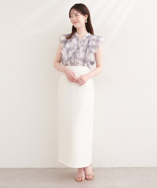 natural couture(ナチュラルクチュール)の「【sherbet line】接触冷感WZIPタイトスカート(スカート・レディース・ブラック/オフホワイト/ミント/イエロー・FREE)」の8枚目の写真