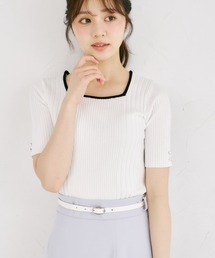 【ZOZO限定】接触冷感スクエアネック配色リブニットトップス