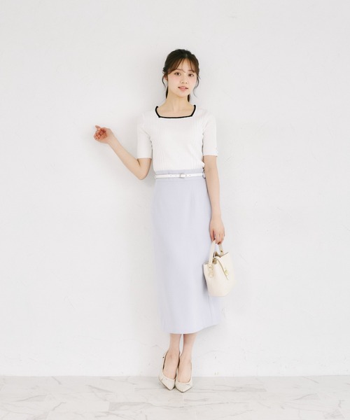 tocco closet(トッコ クローゼット)の「【ZOZO限定】接触冷感スクエアネック配色リブニットトップス(Tシャツ/カットソー・レディース・ネイビー/オフホワイト/ピンク・M)」の14枚目の写真