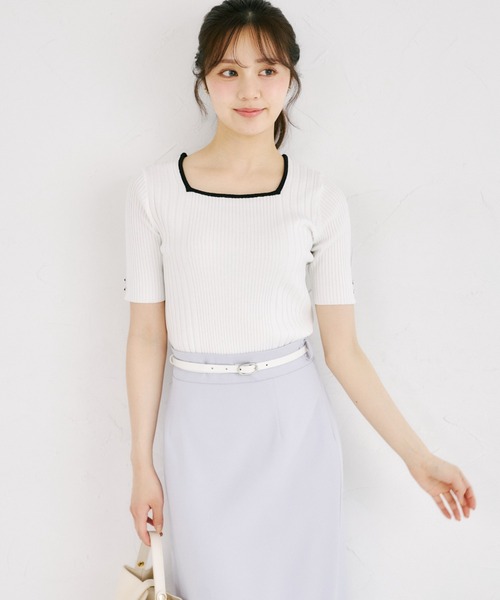 tocco closet(トッコ クローゼット)の「【ZOZO限定】接触冷感スクエアネック配色リブニットトップス(Tシャツ/カットソー・レディース・ネイビー/オフホワイト/ピンク・M)」の15枚目の写真