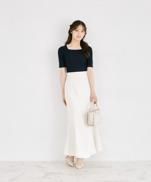tocco closet(トッコ クローゼット)の「【ZOZO限定】接触冷感スクエアネック配色リブニットトップス(Tシャツ/カットソー・レディース・ネイビー/オフホワイト/ピンク・M)」の19枚目の写真
