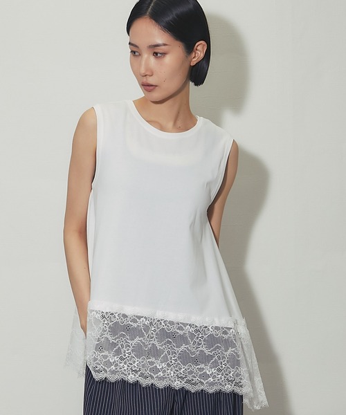 SMILE ORCHID（スマイルオーキッド）の「裾レース イレヘムノースリプルオーバー（Tシャツ/カットソー・レディース・オフホワイト/ブラック・FREE）」の2枚目の写真
