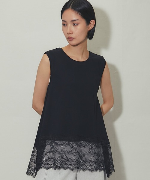 SMILE ORCHID（スマイルオーキッド）の「裾レース イレヘムノースリプルオーバー（Tシャツ/カットソー・レディース・オフホワイト/ブラック・FREE）」の5枚目の写真