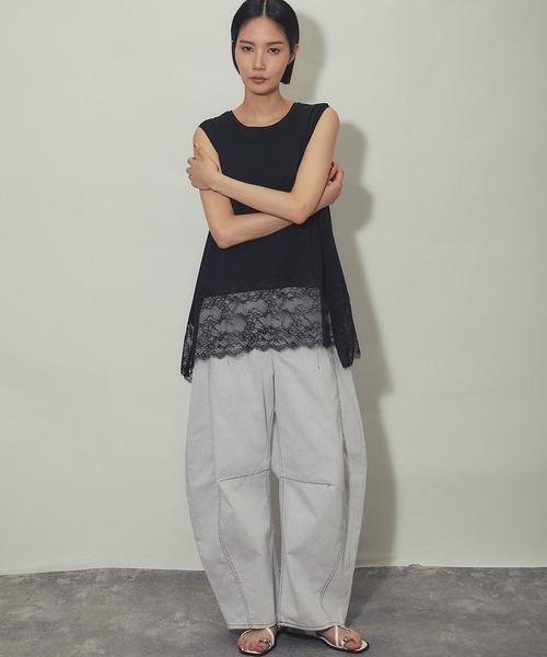 SMILE ORCHID（スマイルオーキッド）の「裾レース イレヘムノースリプルオーバー（Tシャツ/カットソー・レディース・オフホワイト/ブラック・FREE）」の13枚目の写真