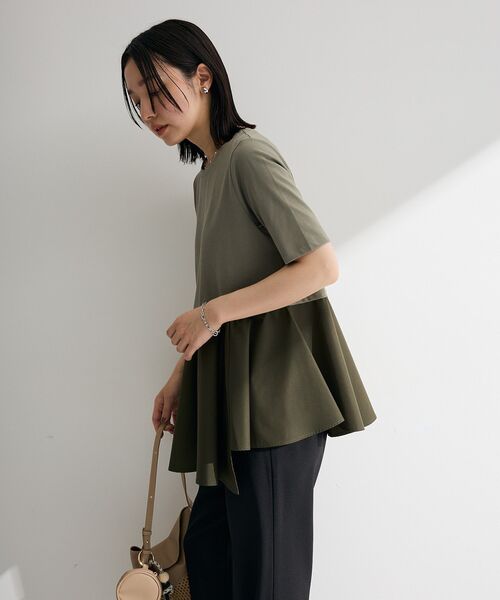 Green Parks(グリーンパークス)の「異素材ドッキングペプラムプルオーバー(Tシャツ/カットソー・レディース・ブラウン/ホワイト/カーキ・FREE)」の15枚目の写真