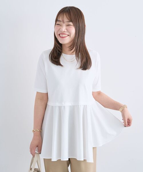 Green Parks(グリーンパークス)の「異素材ドッキングペプラムプルオーバー(Tシャツ/カットソー・レディース・ブラウン/ホワイト/カーキ・FREE)」の22枚目の写真