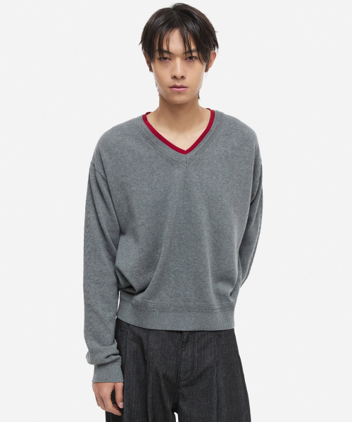 Double V‑neck wet‑ready knit jersey