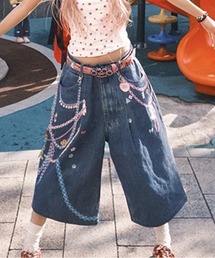 Y2K ミレニアムスタイルのカラフルなグラフィティワイドレッグクロップデニムパンツ