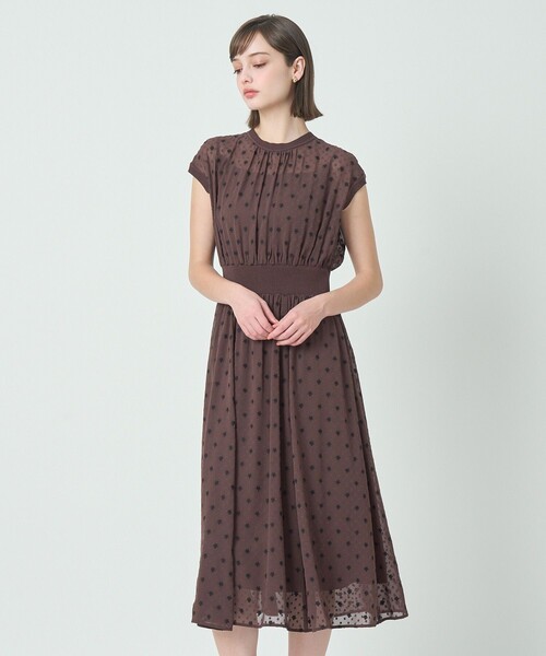 ANAYI(アナイ)の「フラワー刺繍ドットフレア ワンピース(ワンピース・レディース・ネイビー/ブラウン・36/38)」の4枚目の写真