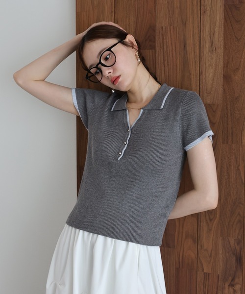 J by blue（ジェイバイブルー）の「《新色追加》バイカラースキッパーポロニット（ニット/セーター・レディース・チャコールグレー/ベージュ/ブラック/ブラウン・MEDIUM）」の18枚目の写真