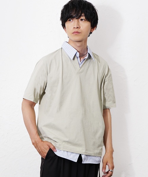 MinoriTY(マイノリティ)の「【MinoriTY】ストライプレイヤード半袖シャツ メンズ 夏服 ユニセックス 半袖(シャツ/ブラウス・メンズ・ベージュ/ホワイト/ブラック・M/L)」の3枚目の写真