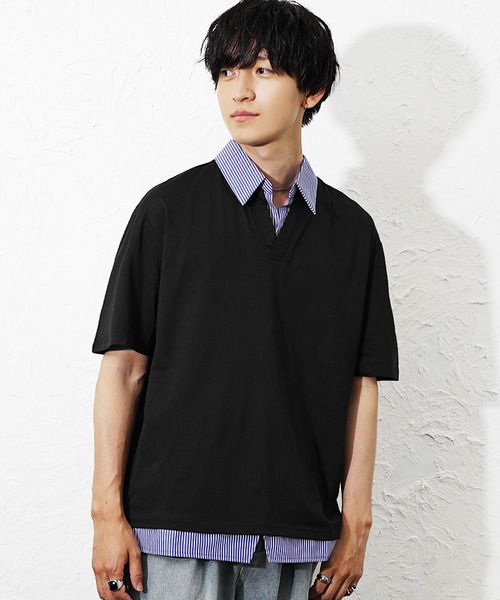 MinoriTY(マイノリティ)の「【MinoriTY】ストライプレイヤード半袖シャツ メンズ 夏服 ユニセックス 半袖(シャツ/ブラウス・メンズ・ベージュ/ホワイト/ブラック・M/L)」の2枚目の写真