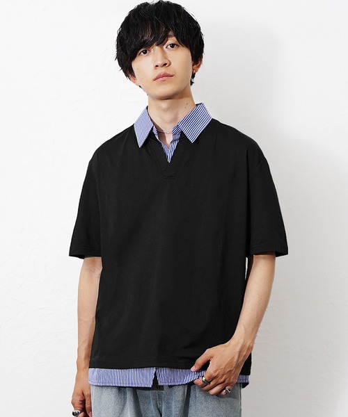 MinoriTY(マイノリティ)の「【MinoriTY】ストライプレイヤード半袖シャツ メンズ 夏服 ユニセックス 半袖(シャツ/ブラウス・メンズ・ベージュ/ホワイト/ブラック・M/L)」の7枚目の写真