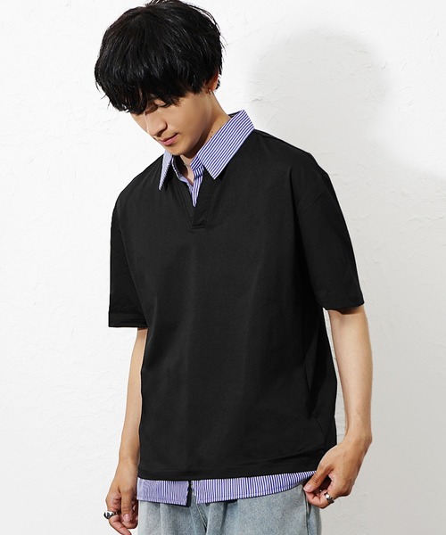 MinoriTY(マイノリティ)の「【MinoriTY】ストライプレイヤード半袖シャツ メンズ 夏服 ユニセックス 半袖(シャツ/ブラウス・メンズ・ベージュ/ホワイト/ブラック・M/L)」の5枚目の写真