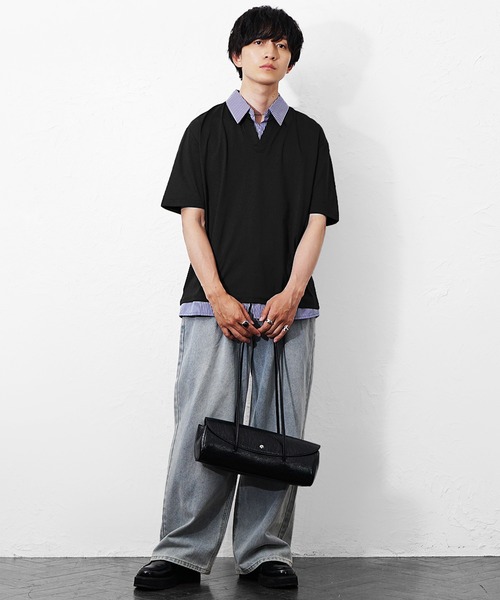 MinoriTY(マイノリティ)の「【MinoriTY】ストライプレイヤード半袖シャツ メンズ 夏服 ユニセックス 半袖(シャツ/ブラウス・メンズ・ベージュ/ホワイト/ブラック・M/L)」の6枚目の写真